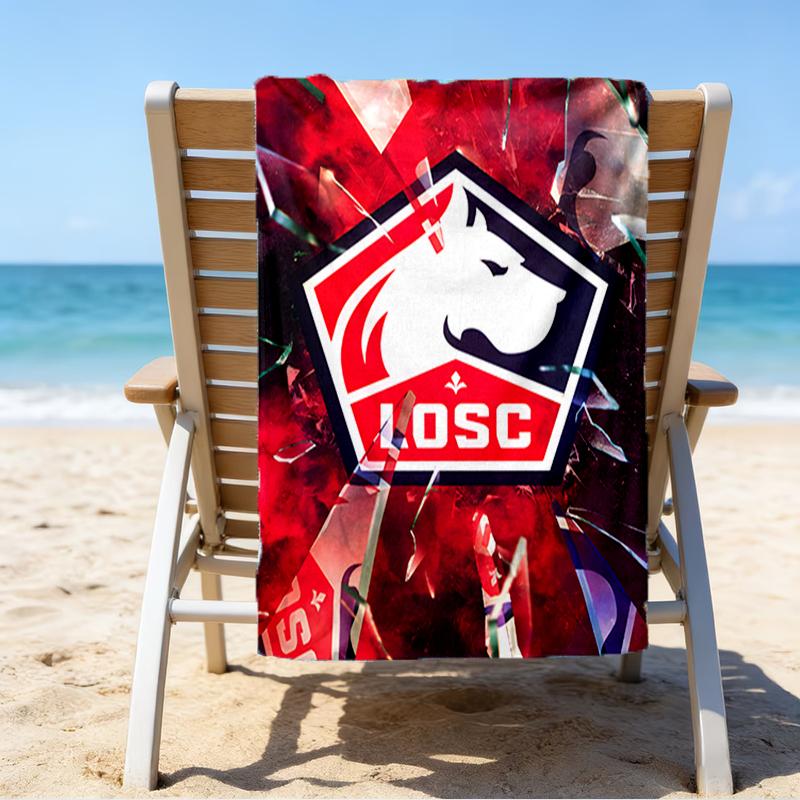 Olympique Football Crest Beach Towel - Soft, Absorbent Microfiber, Lightweight, Ideal for The Beach, Parties, Travel, Camping Fan Gifts