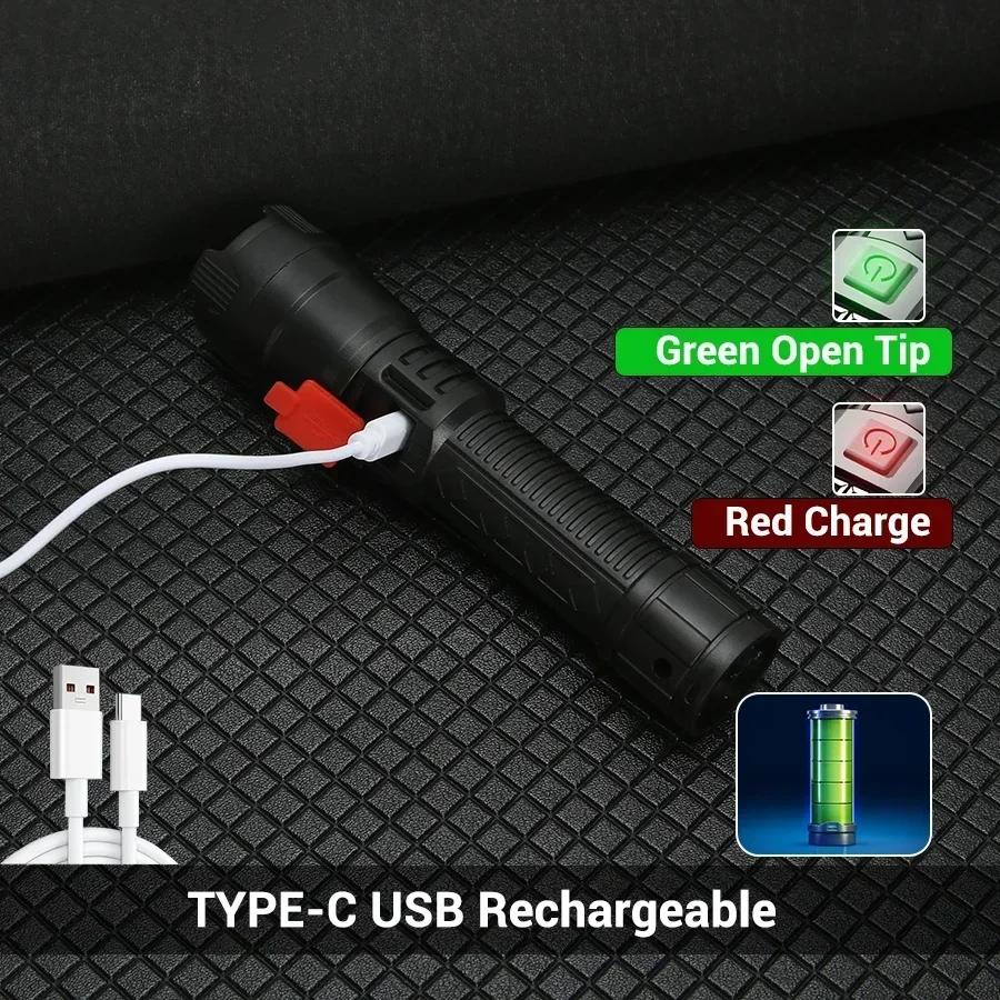 Super Bright 2000LM LED Flashlight, USB-C Fast Charge,Waterproof - Zoomable Torch for Outdoor, Camping, Emergency, Hiking, Long Beam Distance