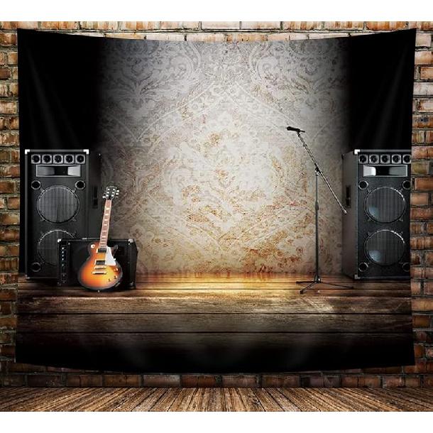 NYMB Music Tapestry Wall Hanging, Vintage Guitar on Wood Stage Wall Tapestry Art for Home Decorations Dorm Decor Living Room Bedroom Bedspread,