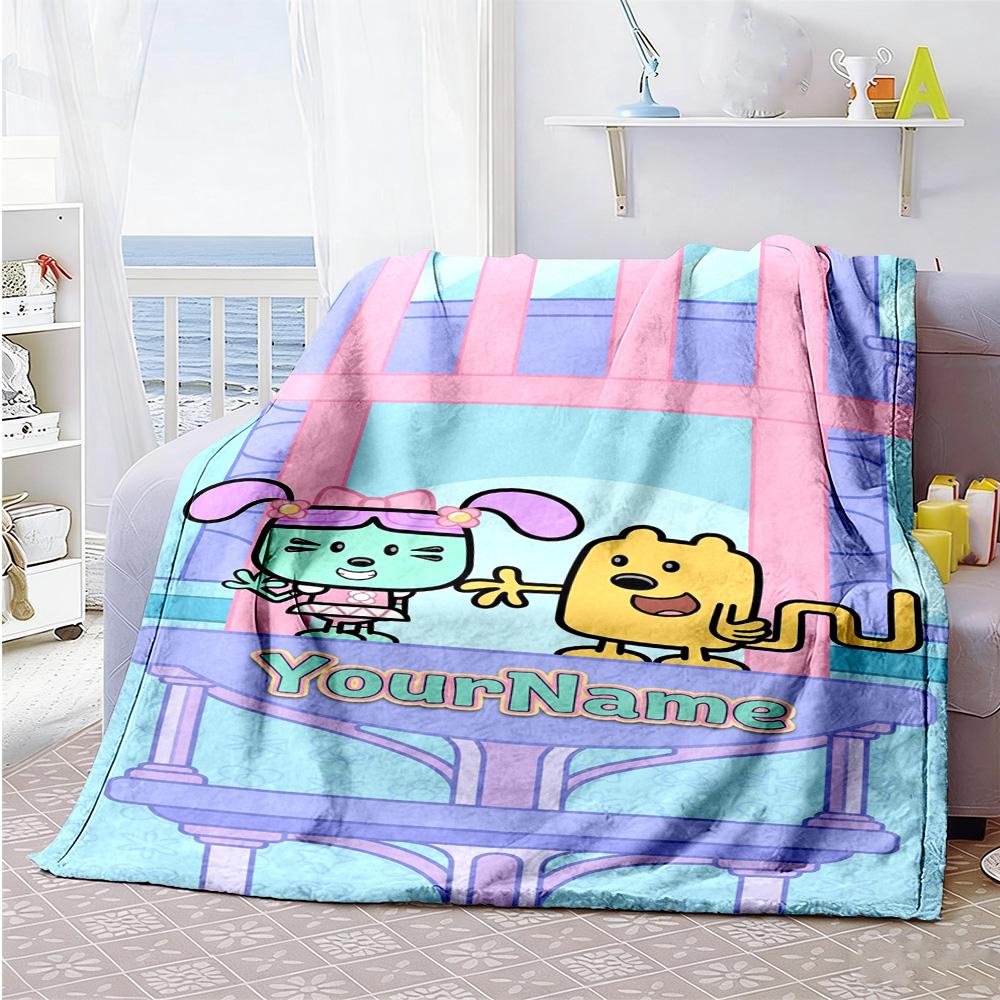 Wow! Wow! Wubbzy Personalized Text Blanket Cozy Customizable Blanket Ultra-Soft Throw For Picnics Seaside Livingroom Couch for All Occasions