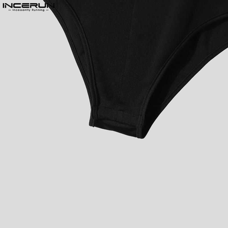 INCERUN Men Sleeveless Mesh Patchwork Printed Briefs Jumpsuits Bodysuits