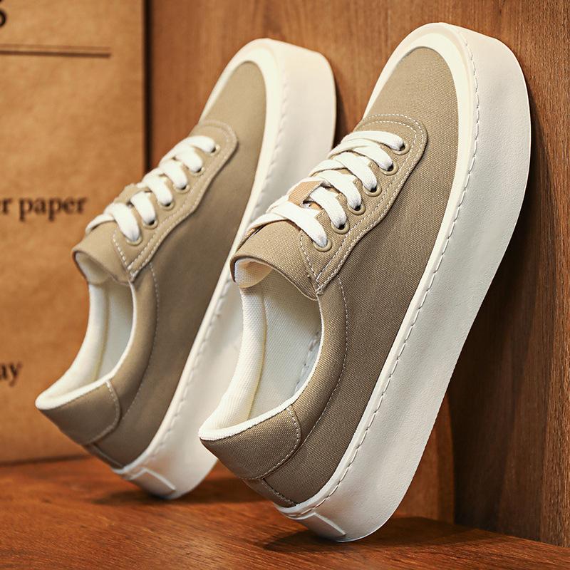 Sneakers da Uomo con Zeppa in Tela Allacciate Basse Suola Spessa Scarpe Casual da Skate