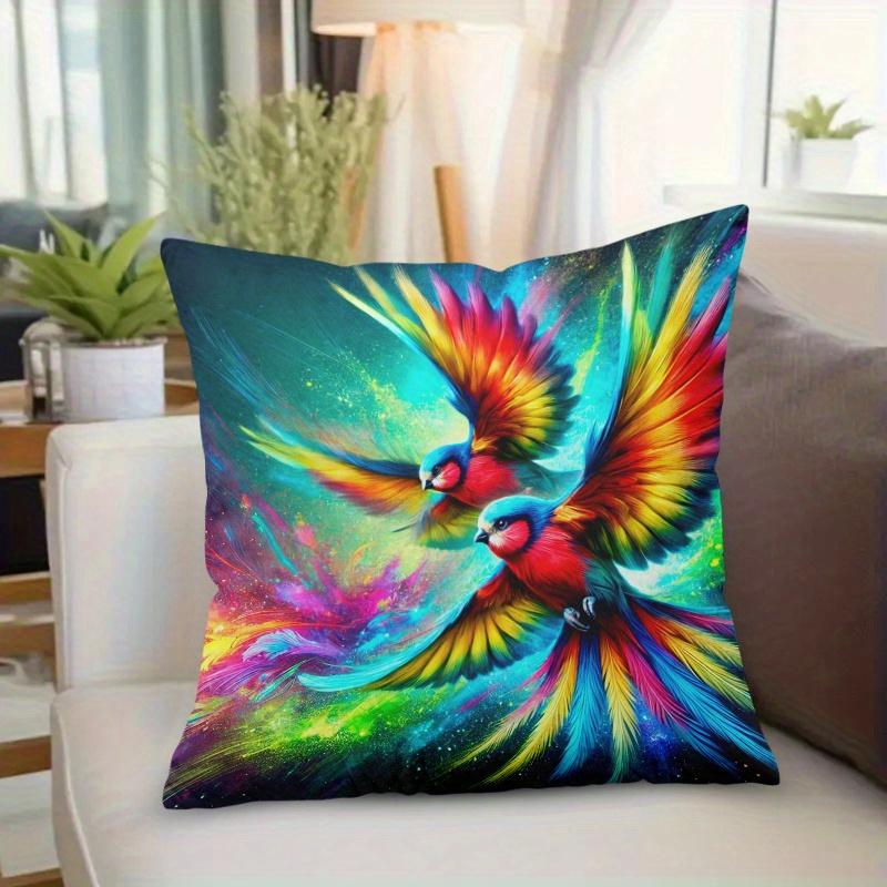 Pillowcase 1Pc, Colorful Birds Artistic Creation, Printed Holiday Theme Cushion Cover With Hidden Zipper, Suitable For Sofa, Liv