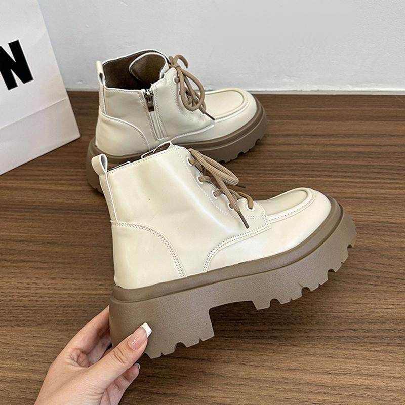 Fashion Platform Thick Bottom Women Motorcycle Boots Fashion Lace Up Shoes 2025 Autumn Winter Female Keep Warm Short Booties