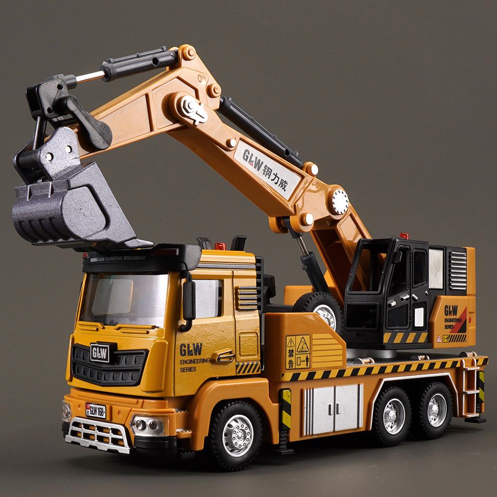 Steel Power Large Alloy Crane Toy - Children's Engineering Vehicle Crane & Mixer Truck Set