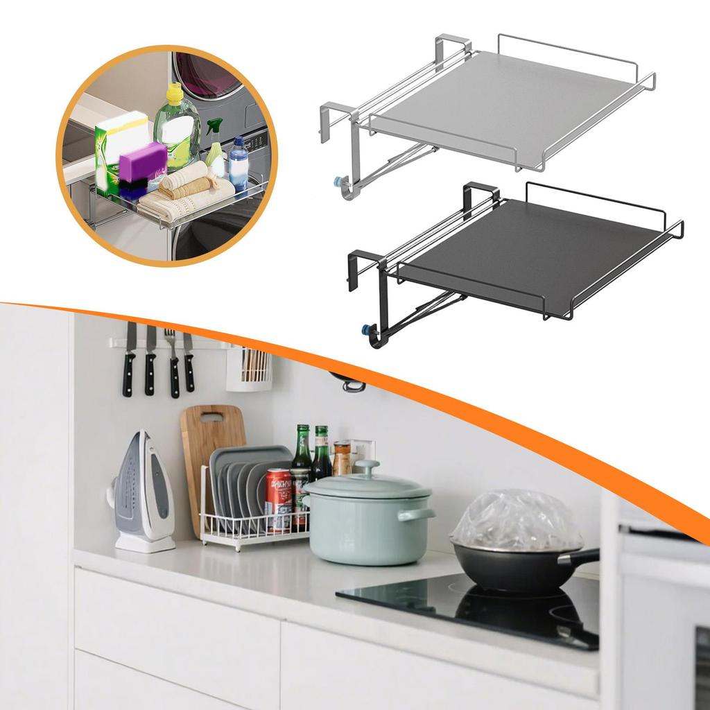 Foldable Kitchen Cabinet Door Organizer Space Saving Stainless Steel Shelf for Pantry and Cupboards