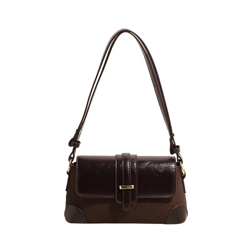 Vintage Maillard brown small bag women's new autumn and winter versatile messenger bag single shoulder underarm baguette bag