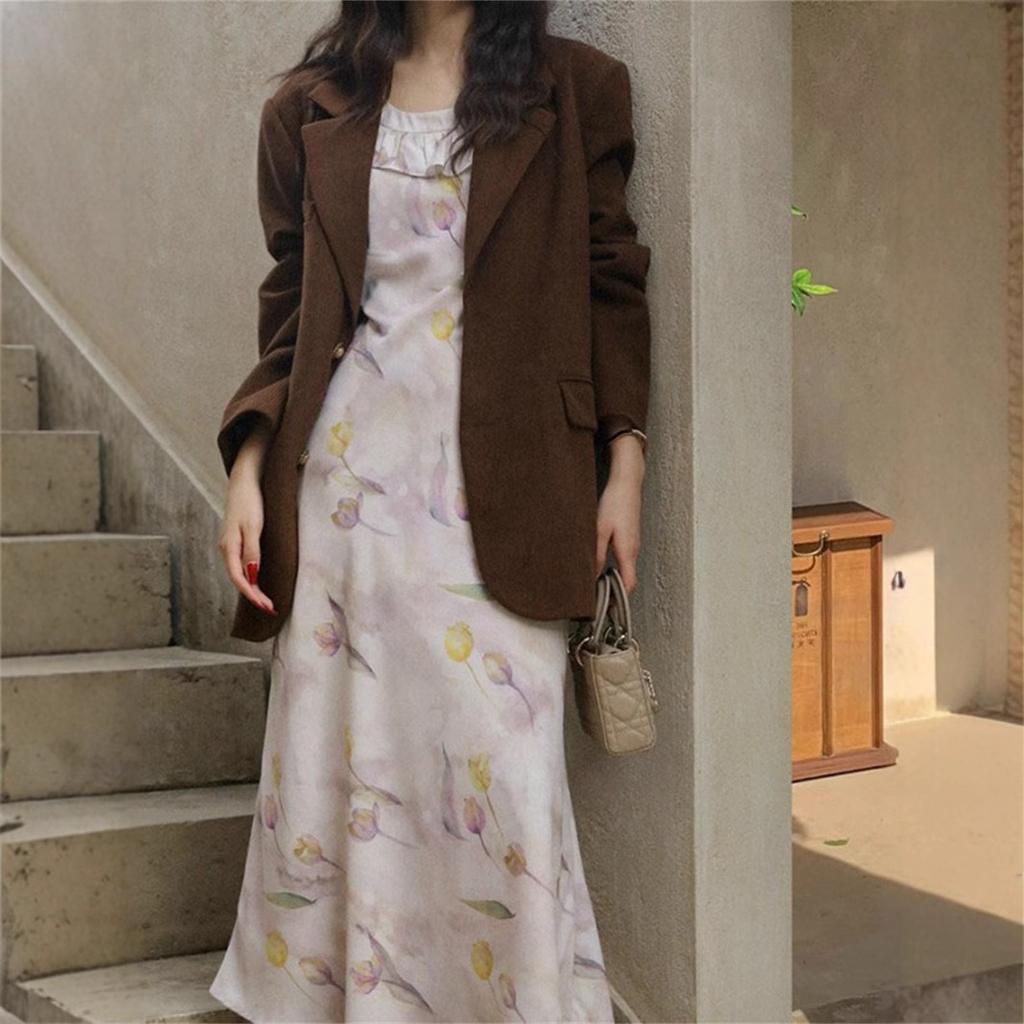 Vintage Corduroy Women's Blazer Notched Collar Single Breasted Solid Color Loose Coat Fashion Spring