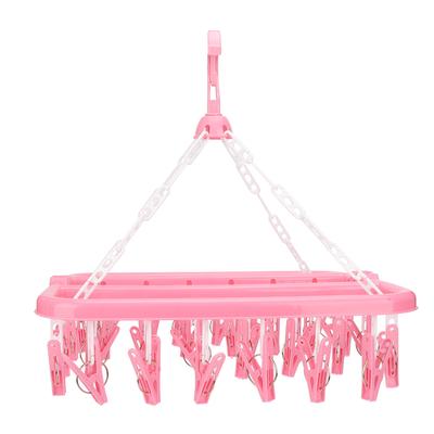 Household 32 Clips Folding Clothes Hanger Dryer Socks Underwear Drying Rack (Pink)