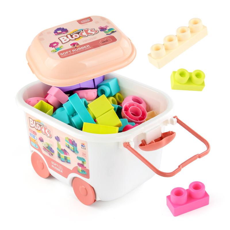 Çocuk 50 Adet Büyük Parçacıklı Yumuşak Kauçuk Yapı Bloğu Montajı Kendin Yap Oyuncak Eğitici Bilim ve Eğitim Yapı Bloğu Saklama Kutusu Seti
