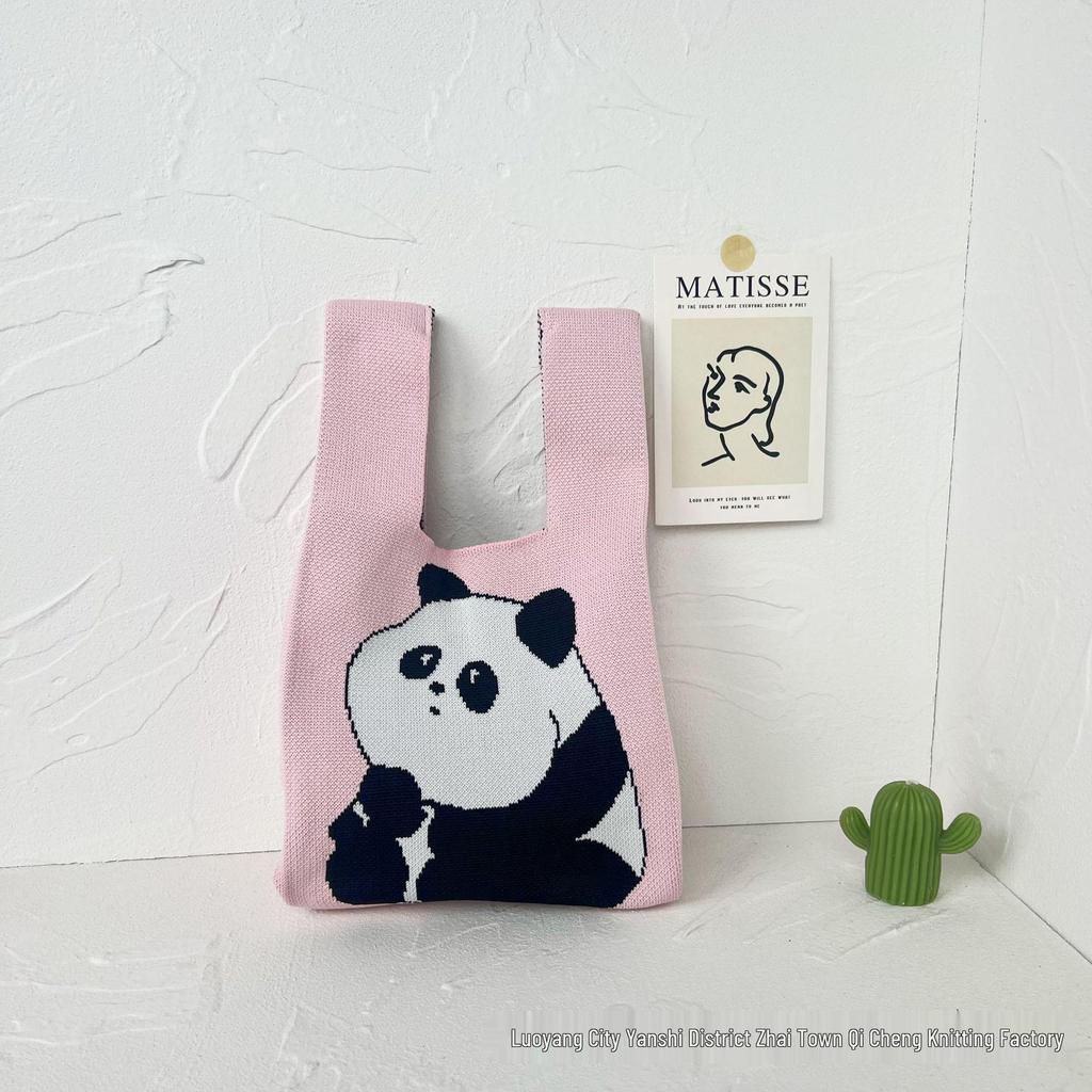 Panda Knit Women's Cross-Border Wrist Tote Handbag