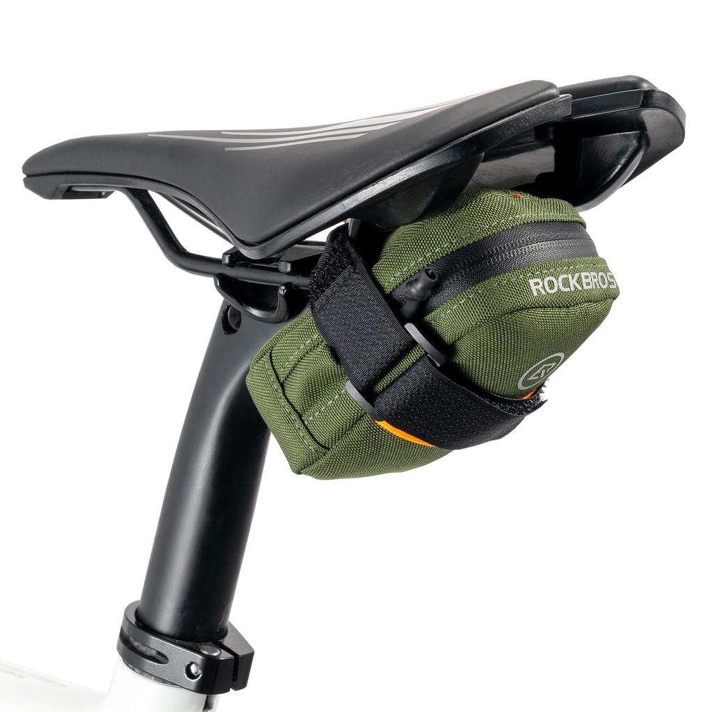 ROCKBROS Mini Bicycle Saddle Bag for Road Bikes, Compact and Lightweight, with Reflective Material, Stable Storage, and Easy Installation (Green)