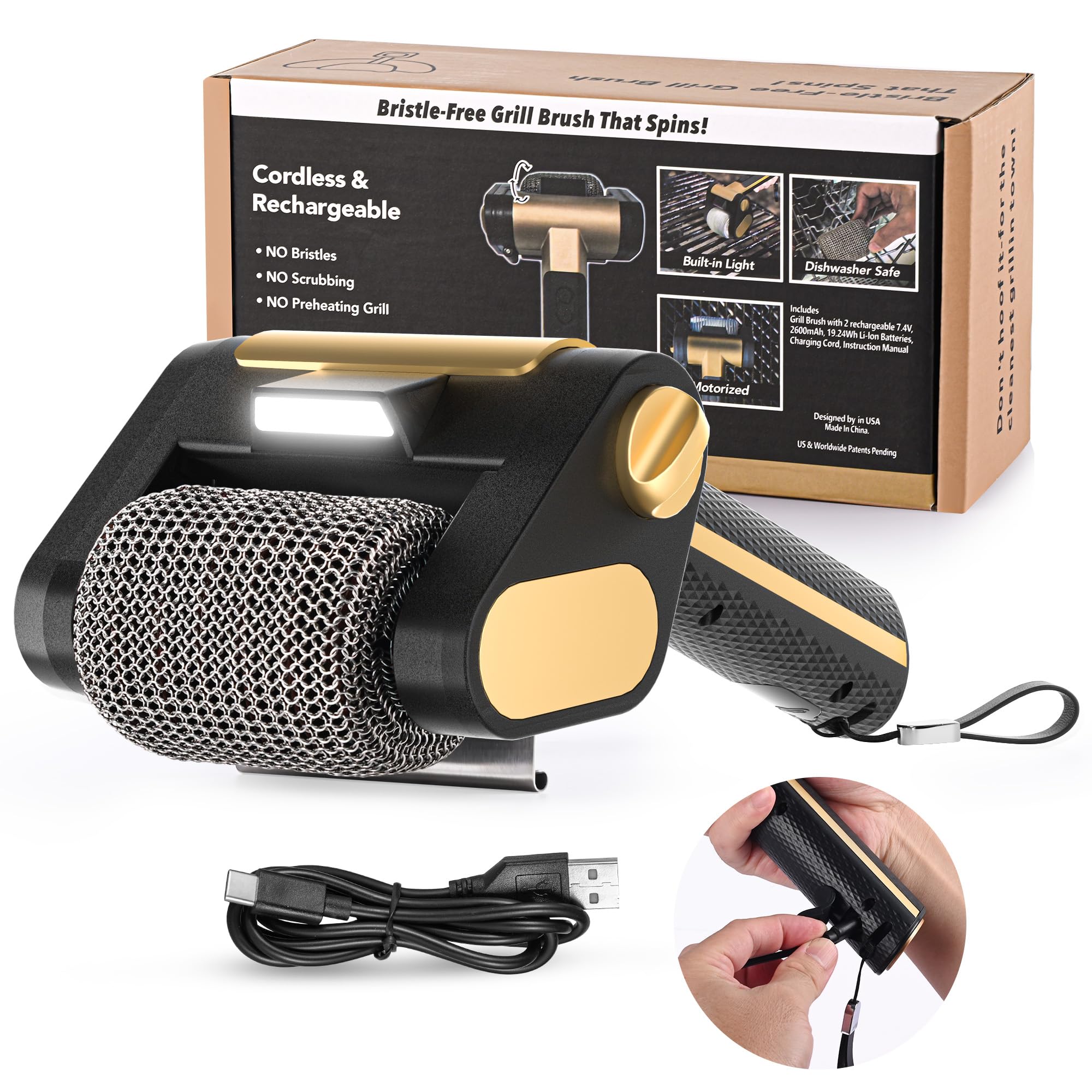 

Electric Grill Cleaner, Rechargeable BBQ Grill Brushes with 350 RPM Stainless Roller, LED Light, Dishwasher-Safe for Gas/Charcoal Grills
