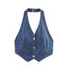 2025 Summer European & American Style Women's Backless Denim Halter Vest