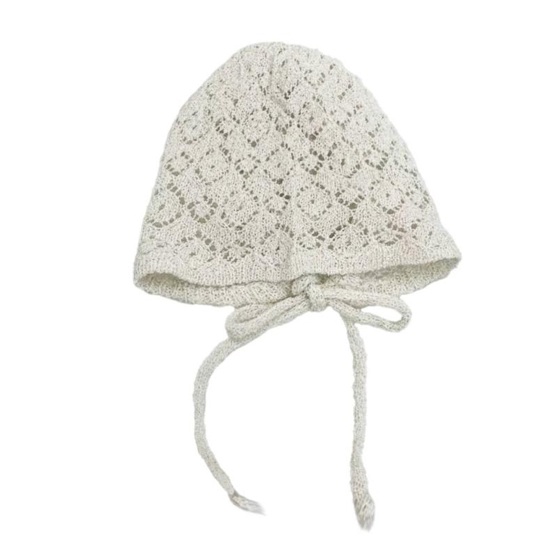 

Harajuku Flower Beanies Hat for Women All Matching Travel Hat Crochet Pullover Skull Hat Breathable Hollowed Turban Hat бежевий