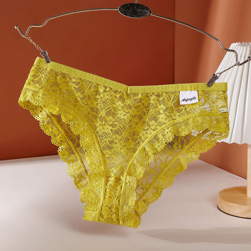 Women Lace Underwear Breathable Briefs Seamless Sexy Hollow Mesh Triangle Panties