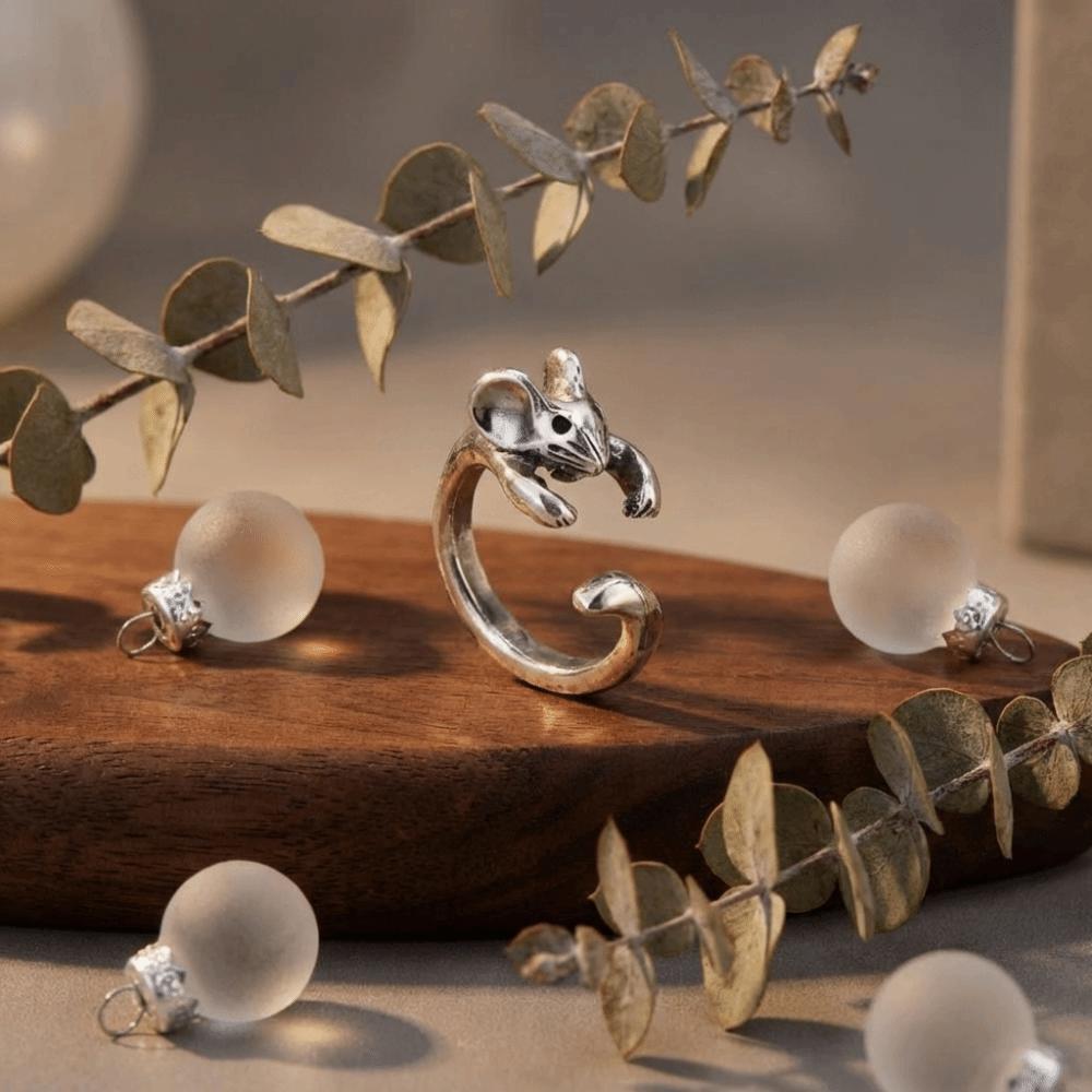 Funny Retro Mouse Ring Silver Animal Ring Fashion Adjustable Ring  Party