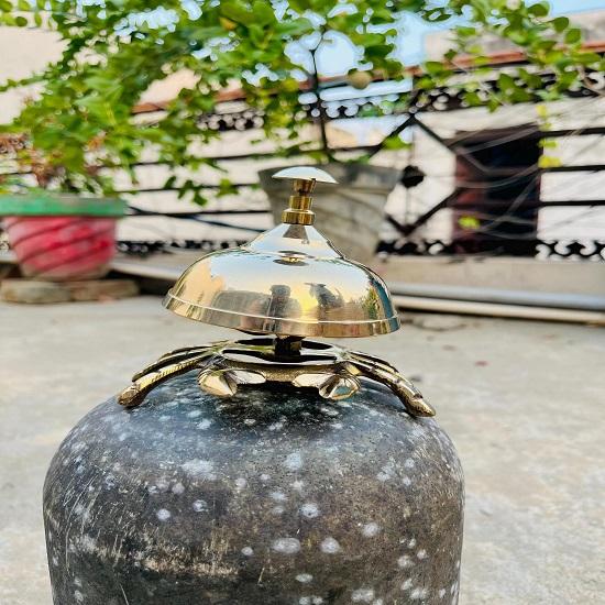 Brass Crab Desk Bell on Natural Stone Base Unique Nautical Collector s Item