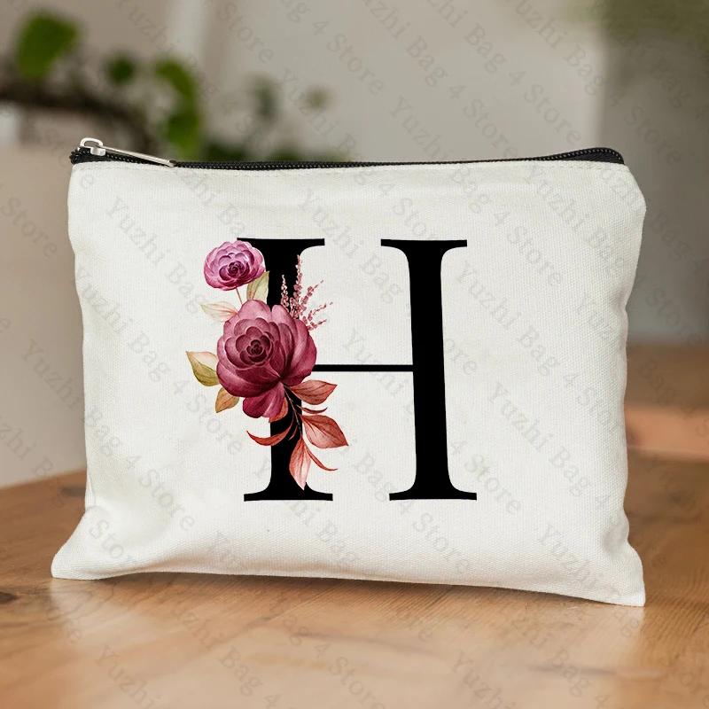 A-Z Alphabet Cosmetic Storage Bag Initial Graduation Gifts for Teacher Flowers Print Toiletry Bag for Bridesmaids Wedding Gifts