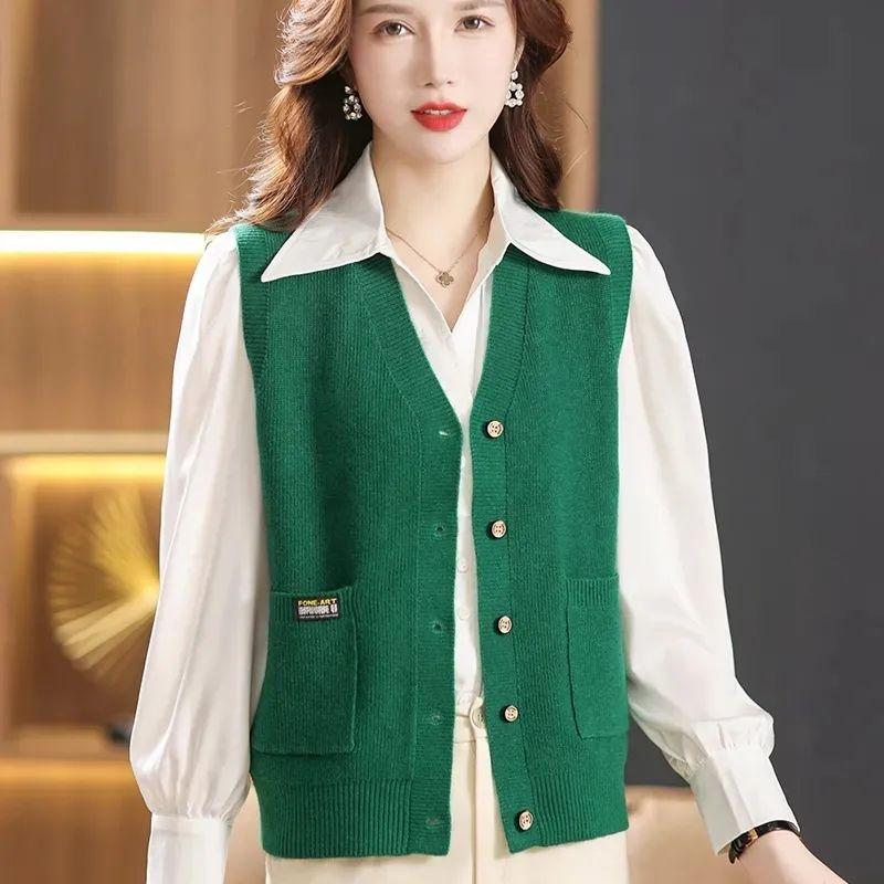Korean Women's Short Jacket Vest Fashion Outerwear Knitted Cardigan Loose Sweater Vest