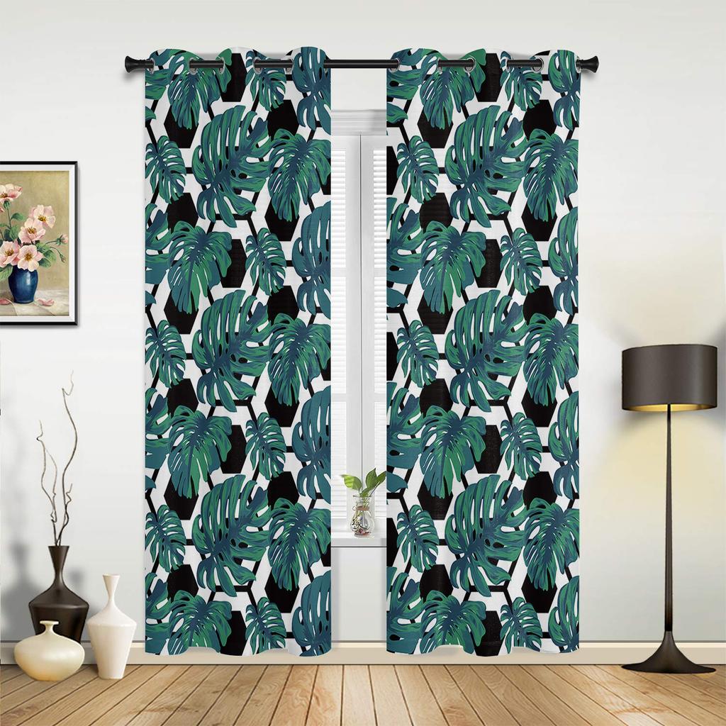 Modern Window Curtains for Living Room Tropical Summer Leaves Green Curtains for Child Bedroom Kitchen Decor Blinds Drapes