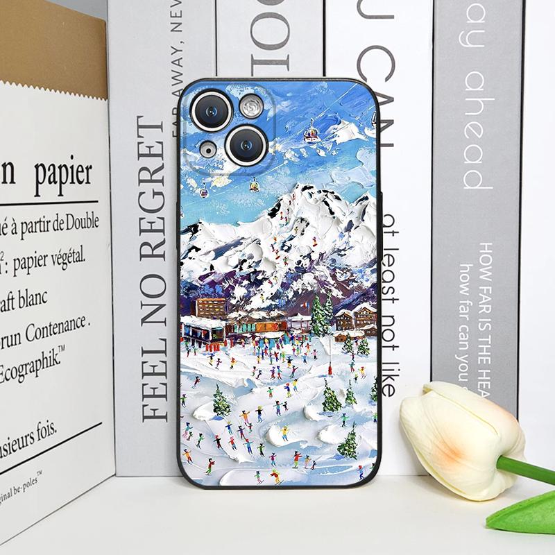 Oil Painting of Snow Scene Skiing Pattern Phone Case for iPhone 17 16 12 11 14 Plus 13 15 Pro Max 12 13 Mini X XS XR Soft Cover
