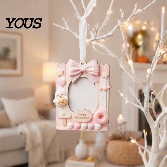 Seasonal Party Decor Mini Halloween Picture Frame, Small Cute Ghost Pumpkin Photo Frame Ornament, Wooden Hanging Ornament Decorative Postcard