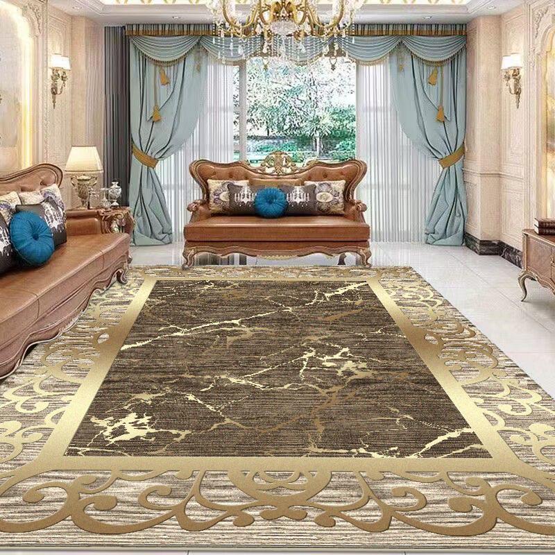 European Style Golden Carpet Living Room Luxury Large Area Decoration Bedroom Rugs Lounge Coffee Tables Non-slip Mat Washable