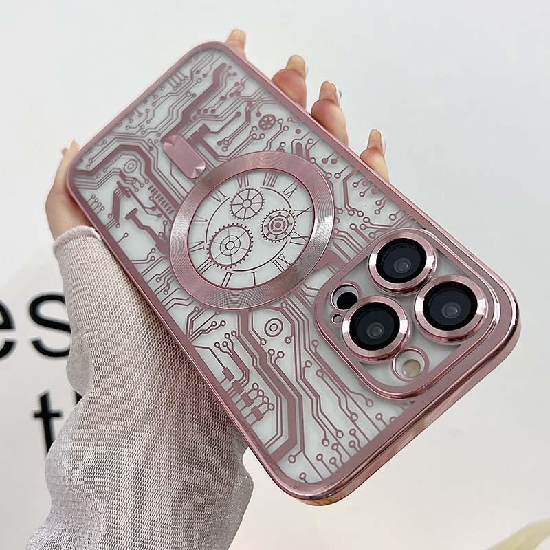 Anwendbar auf IPhone15MAX Galvanisiertes Mechanisches Muster Magnetische Saug Handyhülle Apple 14PRO Wird mit Linsenfolie Schutzhülle geliefert