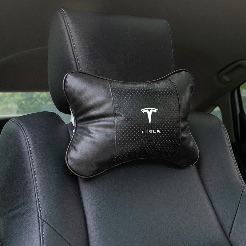 Car Seat Headrest Auto Logo Neck Pillow Car Accessories For Tesla Model 3 Model X S 2016-2023  Model Y Decals TM3 TMX