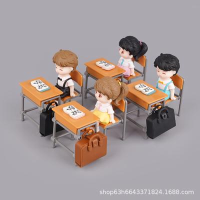 Mini Doll House Simulation Classroom Desk Schoolbag Play House Doll House Scene Boy And Girl Doll Children'S Toys