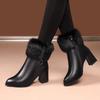 Soft leather velvet boots women's winter versatile mid-heel fashion boots women's square heel mid-heel boots velvet cotton shoes large size 4