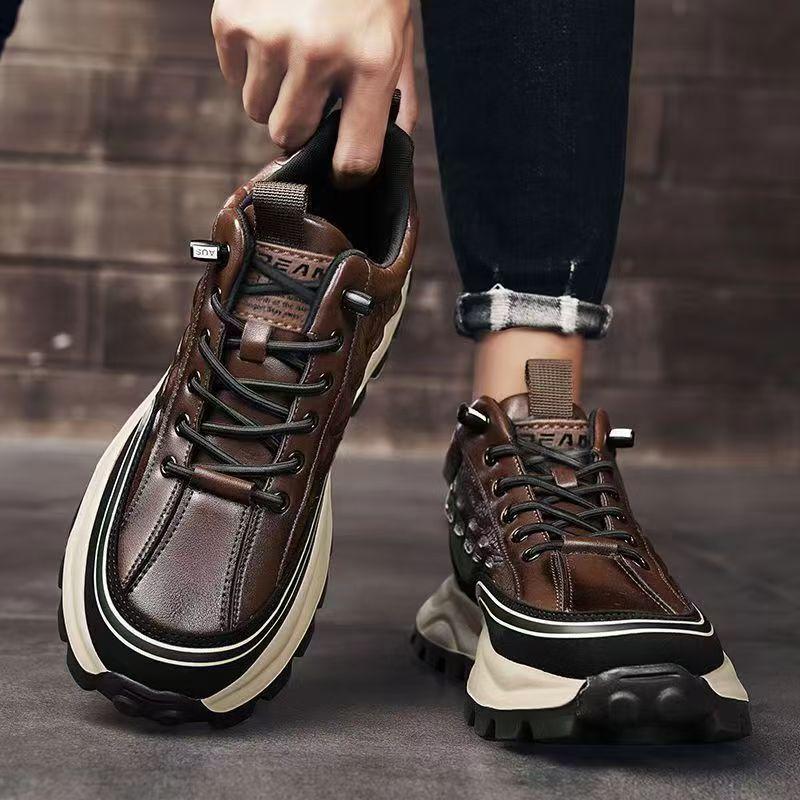 Men's Shoes 2024 Autumn New Fashion Soft Leather Surface Waterproof Sports Shoes Versatile Thick Sole Comfortable Casual Shoes