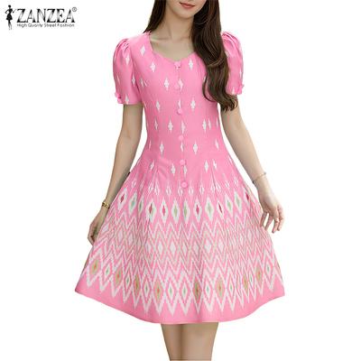Women Casual Sweetheart Neck Summer Short Sleeve Print Dress