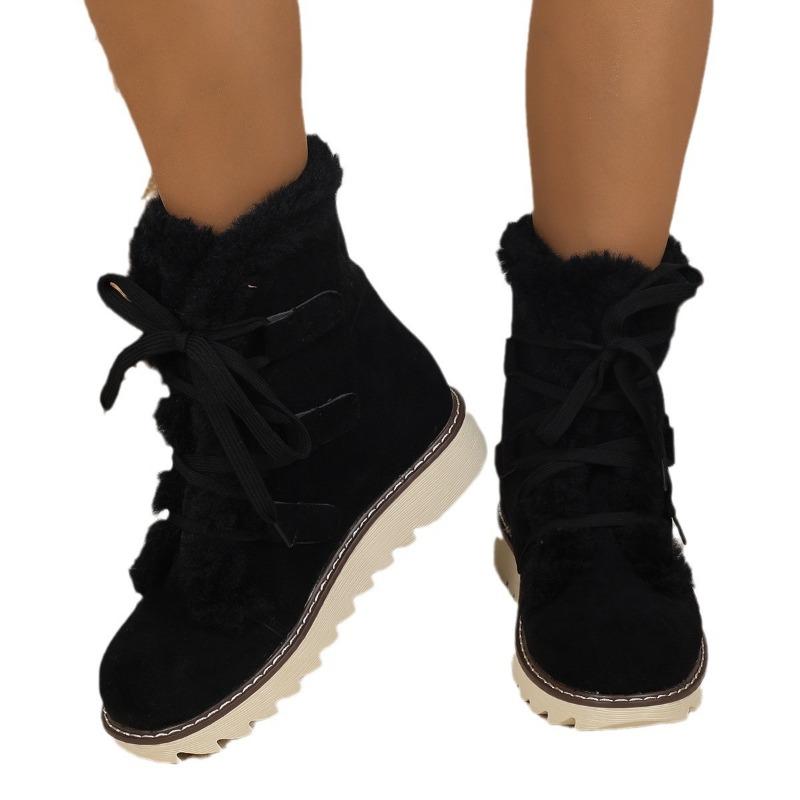 Große Schneestiefel für Damen Herbst und Winter neue Samt verdickte Schnürung warme vielseitige Baumwollstiefel für Damen