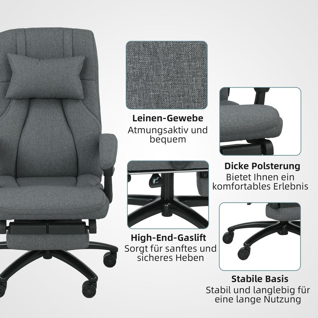 Massage Office Chair, USB Interface, Swivel Casters, Dark Grey