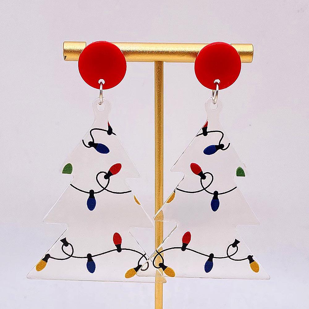 New Acrylic Christmas Tree & Lights Dangle Earrings - Transparent European & American Holiday Style
