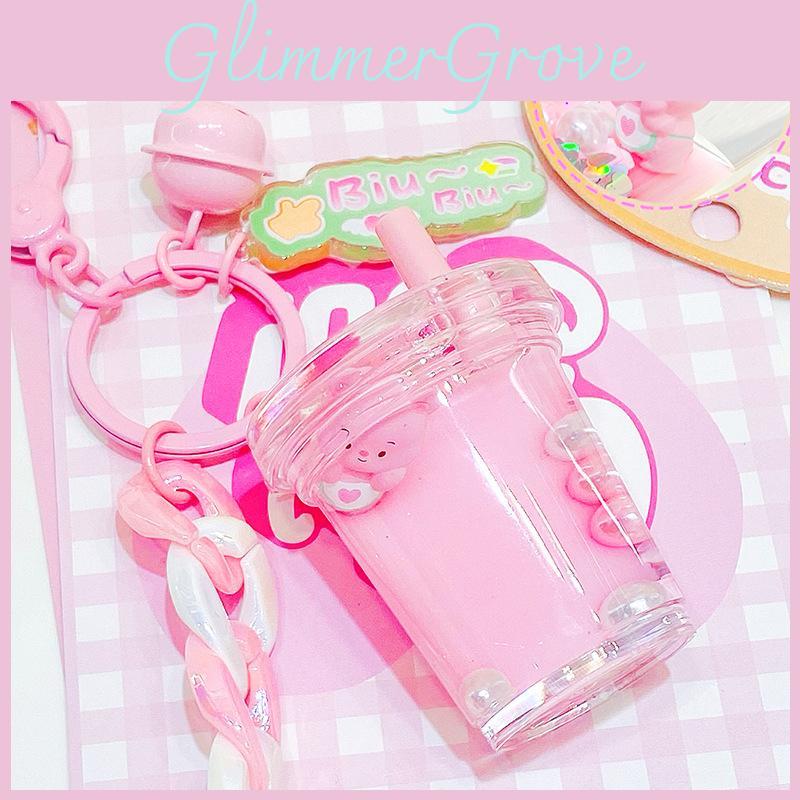 Delightful Orange Milk Tea Cup Keychain Featuring Cute Cream Bear Character Gift