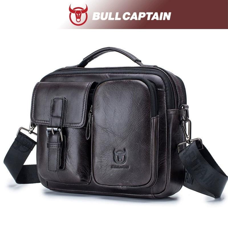 BULLCAPTAIN New Genuine Leather Men Crossbody Bag Male Briefcase Messenger Bag Casual Business Briefcase Style Men Shoulder Bag