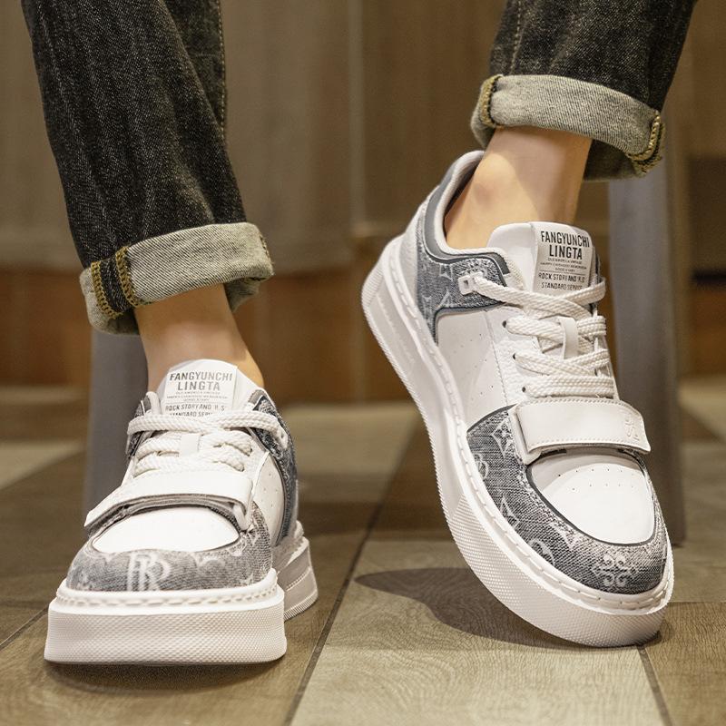 College Style Leather Surface Breathable Board Shoes Fashionable High Quality Cold Sticky Low Top Platform Men'S Shoes