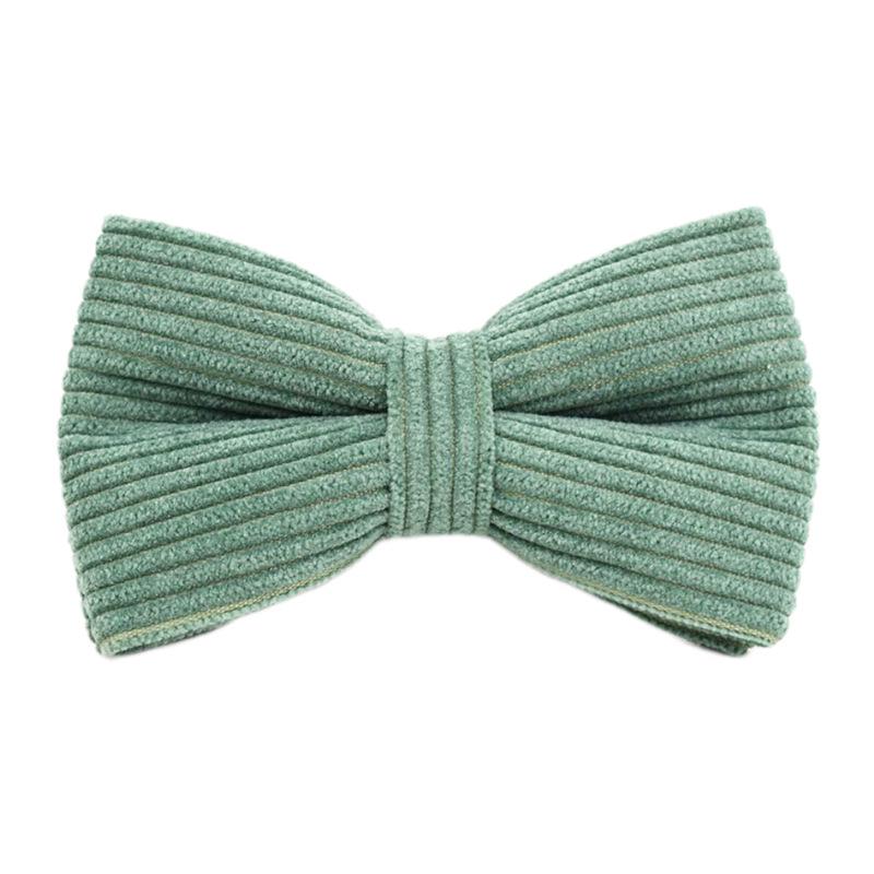 Dark Green Corduroy Dog Collar & Leash Set with Bow Tie Harness XS