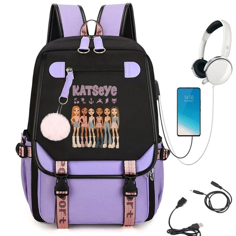 KATSEYE K-Pop Cartoon USB-Lade Rucksack Schultasche 60123-1