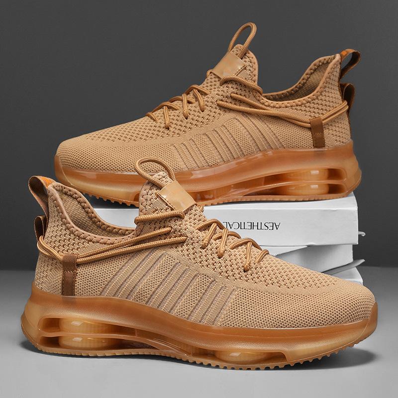 

New large size outdoor lightweight sports couple running shoes mesh fly-woven platform casual sports shoes 45 коричневый