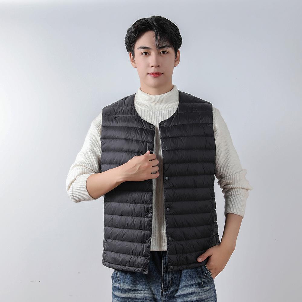 Men's 90% Down Solid Color V-Neck/Round Neck Vest Plus Size Jacket