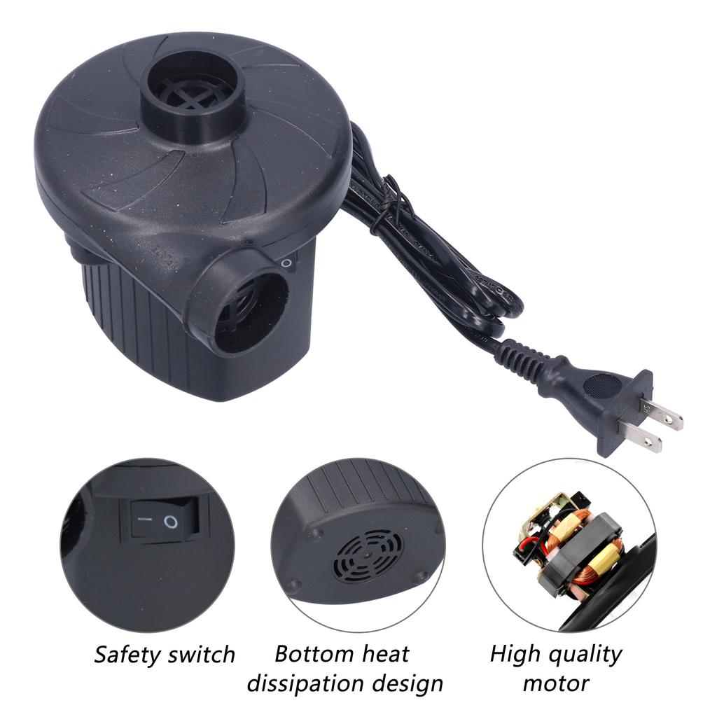 Electric Air Pump ABS Air Inflator Pump with 3 Nozzles Portable and High Effiency for Swimming Ring Air Bed