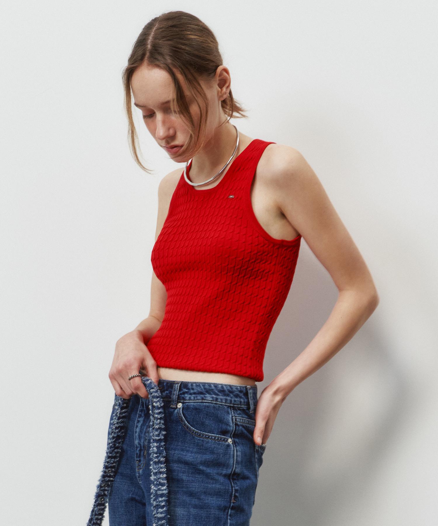 Plack Woman Classic Sleeveless Knit Top Red O/S/Free
