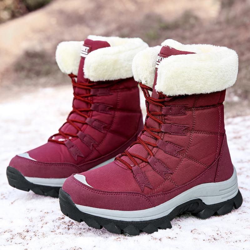 Women's Winter Fur Collar Fur One Padded Waterproof Fabric Cozy Warm Cold Lightweight Hiking Waterproof Anti-slip High Top Snow Boots