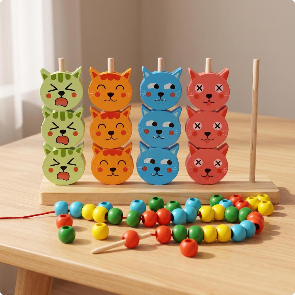 Developmental Cat Stacking Blocks Fine Motor Toy with Hand-Eye