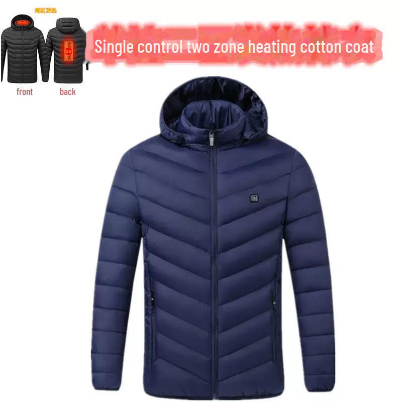 Men's Multi-Zone Hooded Electric Heated Cotton Coat with Long Sleeves