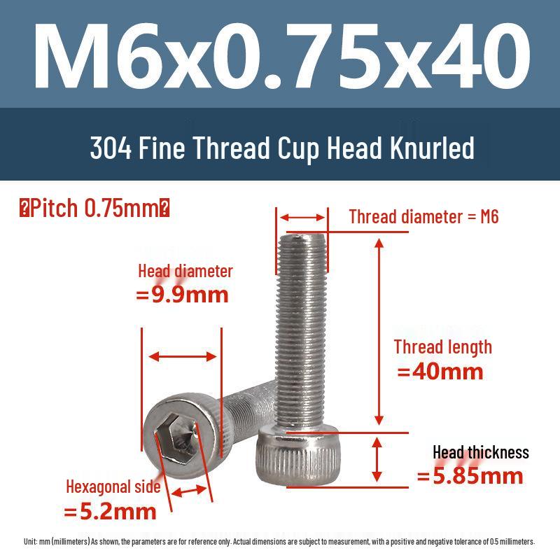 Yigu Fine Thread Knurled Socket Head Screws, 304 Stainless Steel, M3-M12